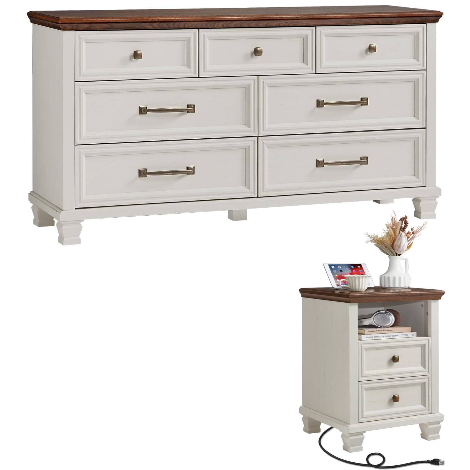 SAVOR LIFE Farmhouse Dresser and Nightstand Set of 2, White