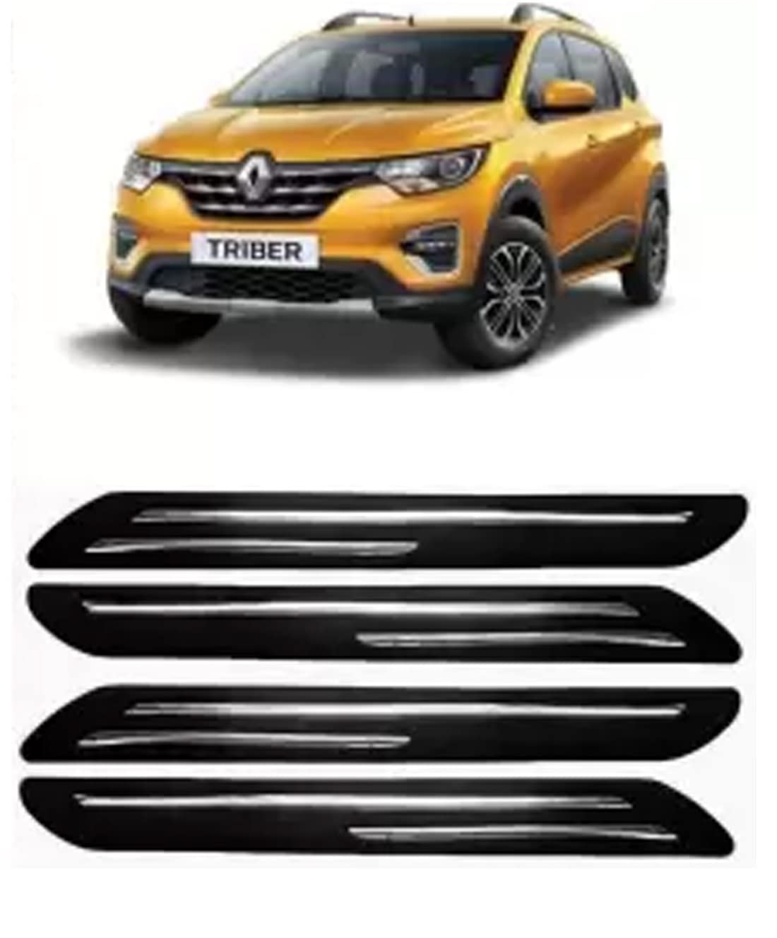 GS Grow n Shine Double Chrome Rubber Car Bumper Protector Guard (Set of 4 Pcs) for Renault TRIBER