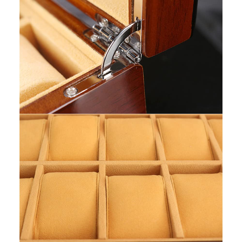 Holzmaserung Uhrenbox Schmuck Aufbewahrungsbox Einschichtiger transparenter Glasdeckel, 8 Gitter Holz Display Sammelbox Braunes Futter mit Metallverschluss Weihnachtsgeburtstagsgeschenke