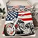 Castle Fairy Cool Motorcycle Fitted Sheet Queen Size,American Flag Classic Motorbike Extreme Sports Soft Decorative Fabric Teens Adults Bedding All-Round Elastic Pocket