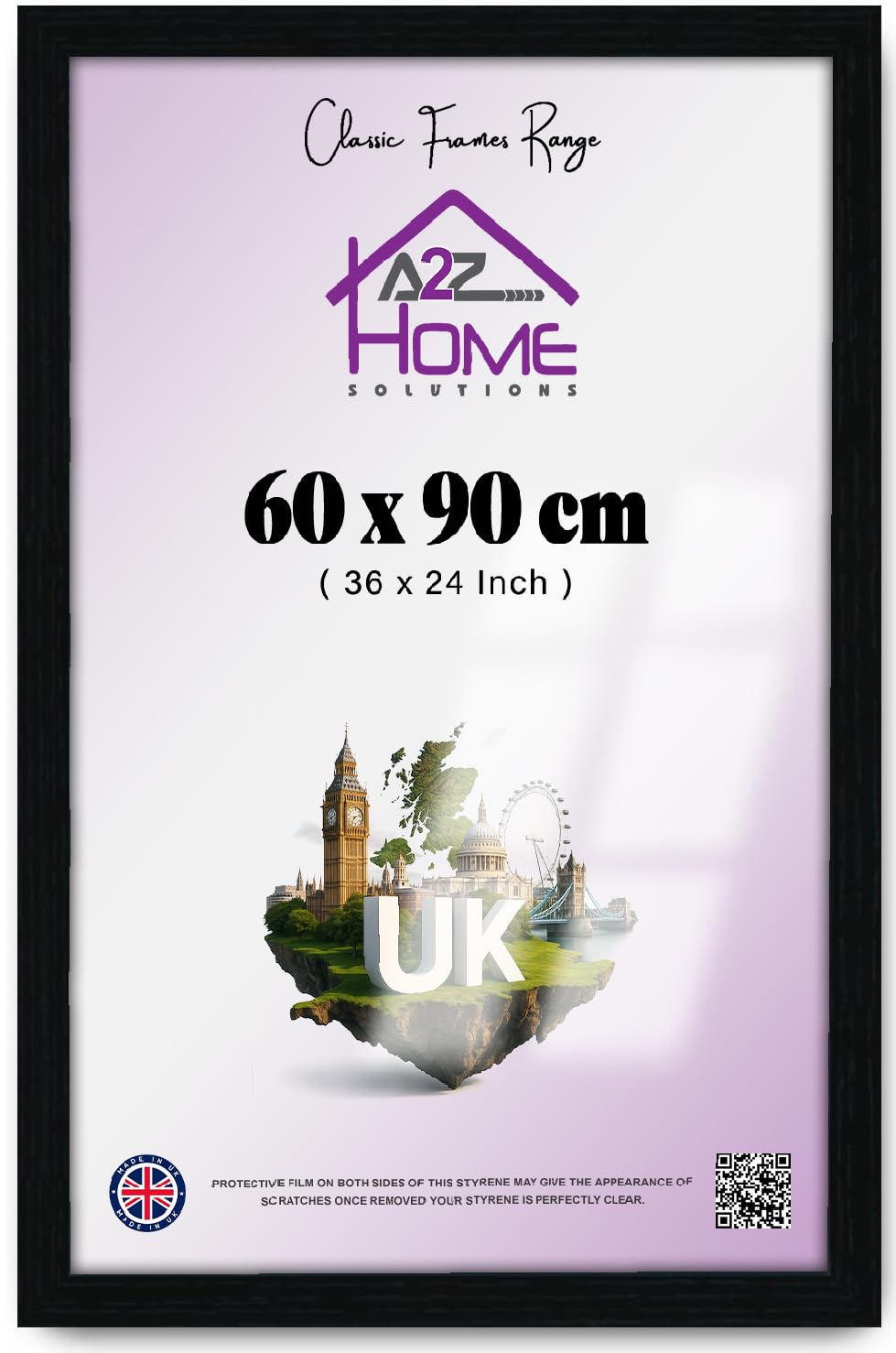 A2Z Home Solutions Stylish Ready-to-Hang MDF Poster Frame 60 x 90 CM | Clear HD Perspex | Solid Hanging Clip | Shrink Wrapped | Enhance Any Interior Space: Home, Office, Studio & Beyond [Black]