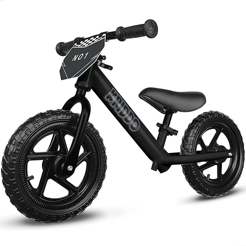 Miniatura 11 de KRIDDO Bicicleta de equilibrio para niños de 2 años de edad, bicicleta de empuje de 12 pulgadas con placa personalizada