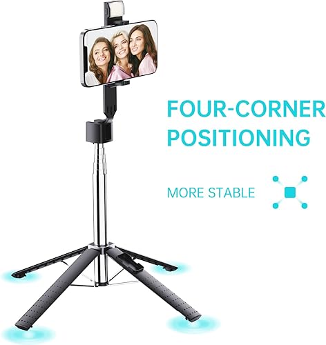 Miniatura 2 de Ambertronix Trípode para selfie stick de 40 pulgadas, luz integrada, control remoto inalámbrico Bluetooth, extensible, acero inoxidable, 3 modos de