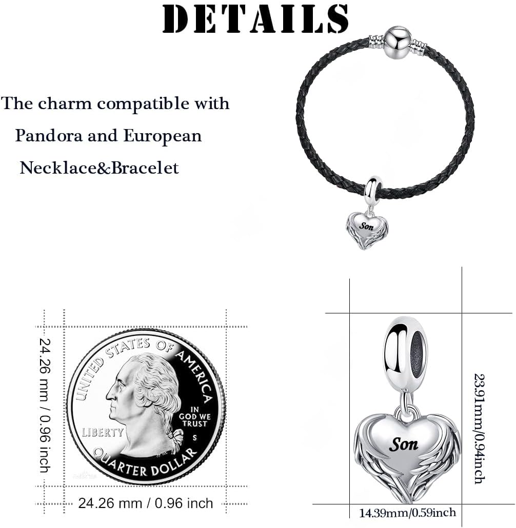 Wing of Angle Heart Love Dangle Charm for Pandora Bracelet Women Present Son - Image 6