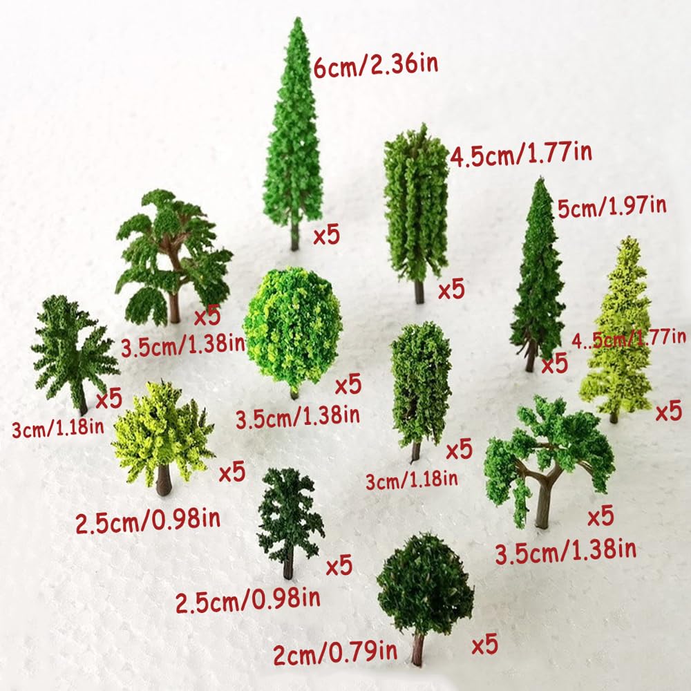 60 Pièces Modèle Arbres, Mini Arbres Paysage, Mixte Modèle Train Arbres, 2-6 cm Modèle Arbre, Modèle Train Arbres, pour Décoration de Jardin de
