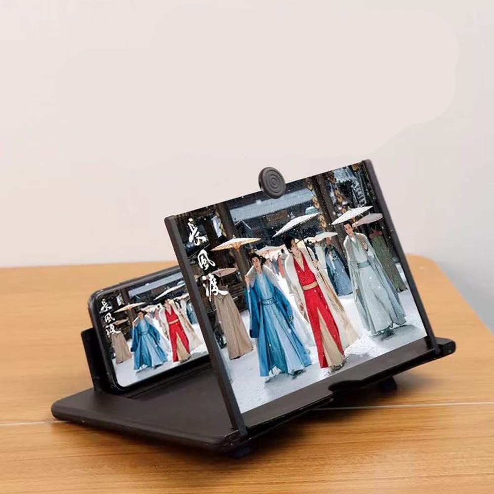 KEMANI 12" Screen Magnifier,3D HD Mobile Phone Magnifier Projector Screen Enlarger for Movies,Videos,Gaming,Foldable Phone Stand with Screen Amplifier,Supports All Smartphones(Black)