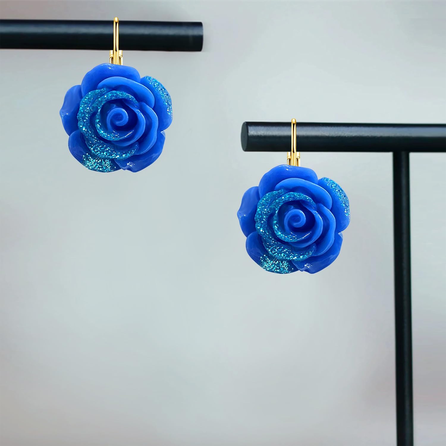 Bohemian Cute Sparkly Flower Leverback Earrings for Women Acrylic Rose Flower Floral Dangle Drop Earring - Image 6