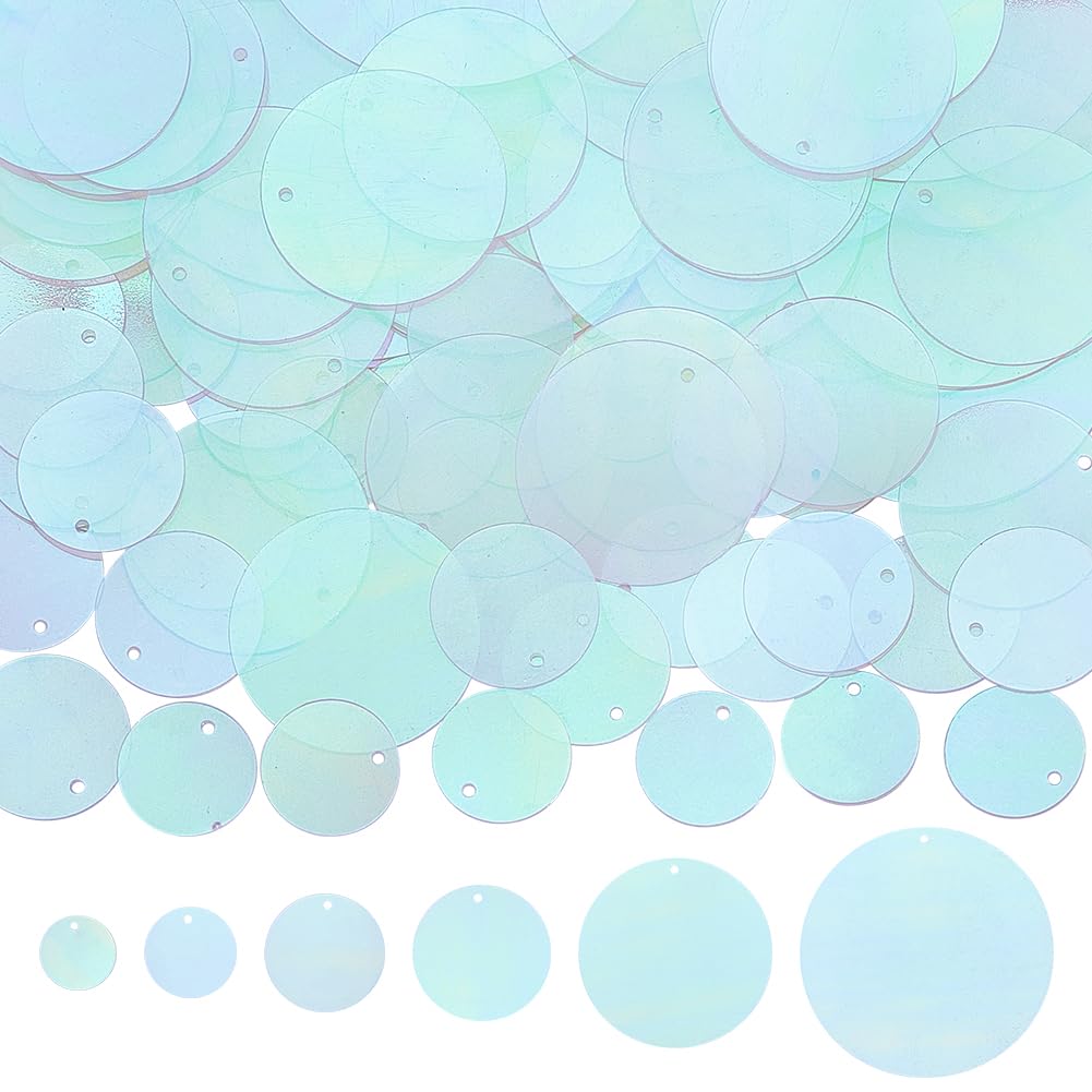 SUNNYCLUE 120G 6 Sizes Transparent Sequins Flat Paillettes Bulk Clear Plastic PVC Round Iridescent Applique Art Glitters Hole Loose Decor Sequin for Sewing Crafts DIY Embroidery Ornaments Accessories