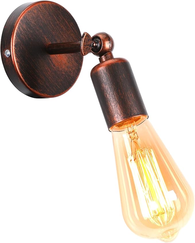 iDEGU iDEGU industriële wandlamp, E27 wandlamp voor binnen, vintage lampenkap van metaal, 180 graden instelbare metalen wandverlichting voor slaapkamer, badkamer, hal, woonkamer (koperroest)