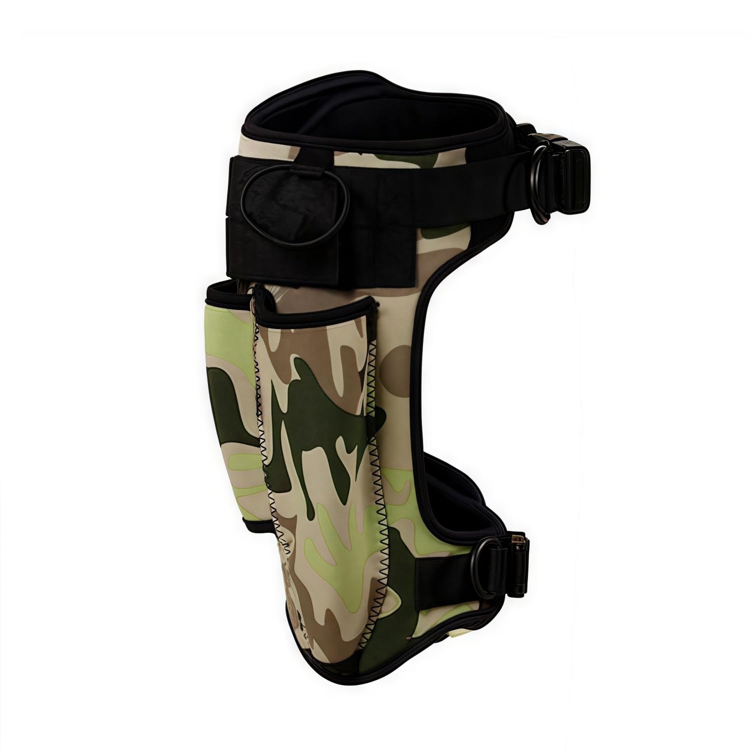 Easnea Neoprene Knife Holder, Adjustable Elastic Scuba Diving Knife Wrap Sheath Leg Strap Thigh Knife Holster with 2 Pockets for Hiking Rafting Boating Fishing Snorkeling (Camo)