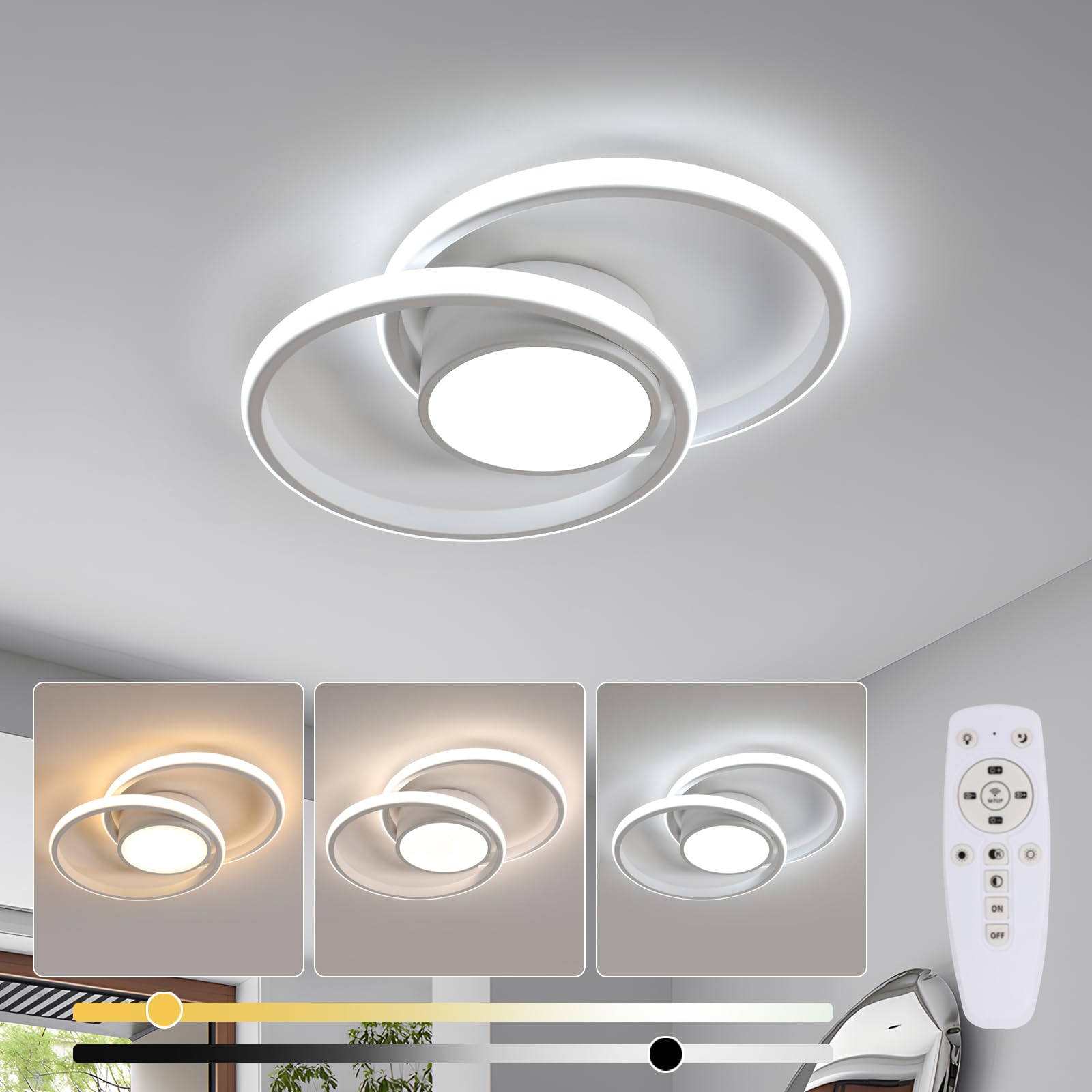 Plafoniera LED Soffitto Dimmerabile 3000K-6500K, 40W 4500LM Lampada da Soffitto Moderna con Telecomando, Lampadario Rotondo LED Bianco in Acrilico per Soggiorno, Camera da Letto, Ufficio