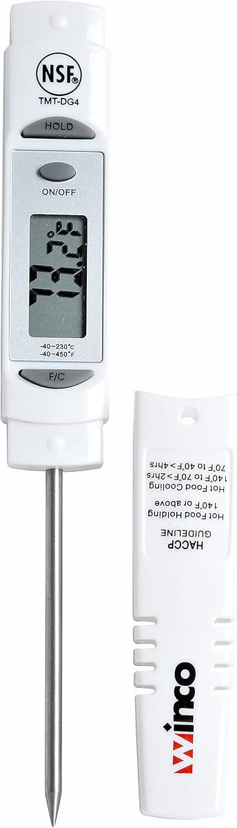 Winco 3 1/8" Probe White Digital Pocket Thermometer | Digital precision, Easy-to-read lcd face, Built-in clip for portability, Foodservice