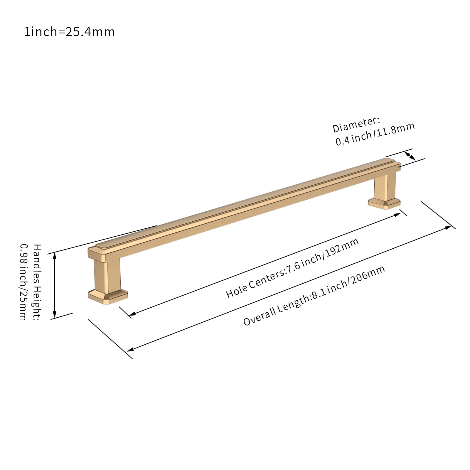 Furniware 10 Pack Champagne Bronze Cabinet Handles, Drawer Pulls 192mm(7.6 Inch) Hole Center - Image 4