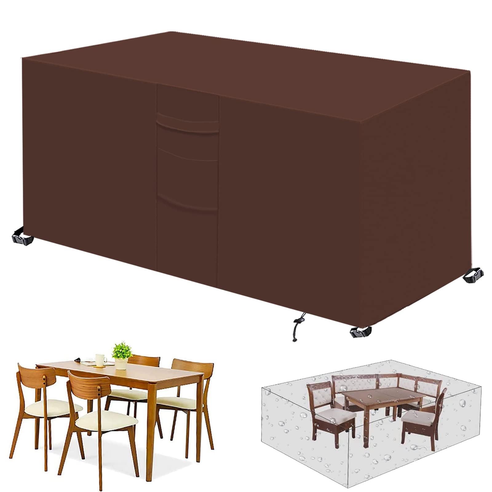 Copertura per Mobili da Giardino Tessuto 420D Oxford Rettangolare Copertura Tavolo Giardino Esterno Impermeabile,UV per Tavoli Sedie Copertura da Protezione-Brown|| 180x120x120cm(LxWxH)