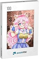 Vista 10 de Happy Kawaii Anime Neko Girl of Pink Hair, Anime Illustra... Rompecabezas con 1000 piezas