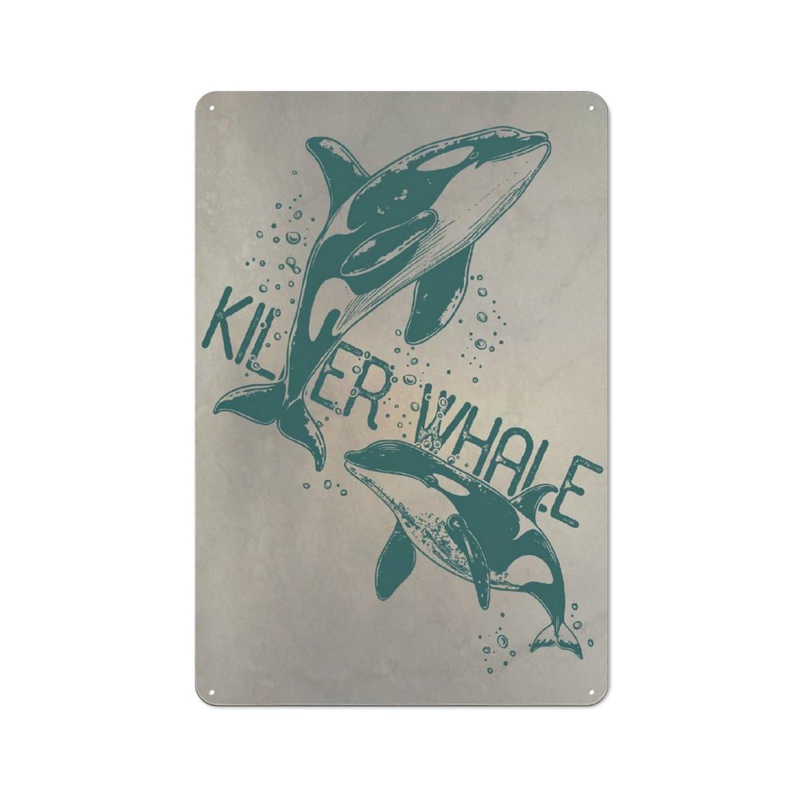 Workshop Style Killer Whale Orca Metal Wall Sign 30x20cm, Industrial Wall Art for Workshop, Basement, Shed Or Games Room
