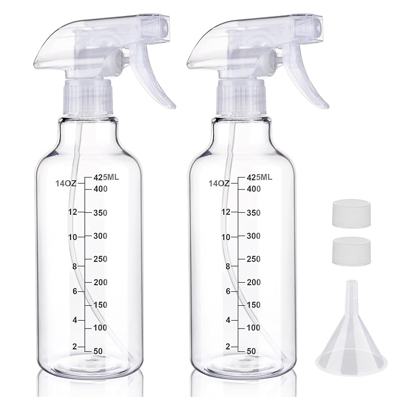 Frasco borrifador de plástico transparente com escala, 500 mL, Pacote com 2