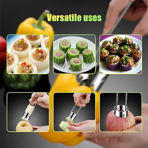 Miniatura 5 de Herramienta descorazonadora de frutas y verduras, herramienta de descorazonador de semillas de pimiento rojo reutilizable de acero inoxidable para