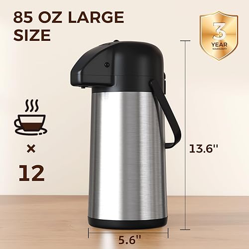 Miniatura 8 de Jarra de café para mantener el calor  Dispensador de café Airpot de 85 onzas  2.5 L con bomba  Termo de café grande para bebidas calientes, té