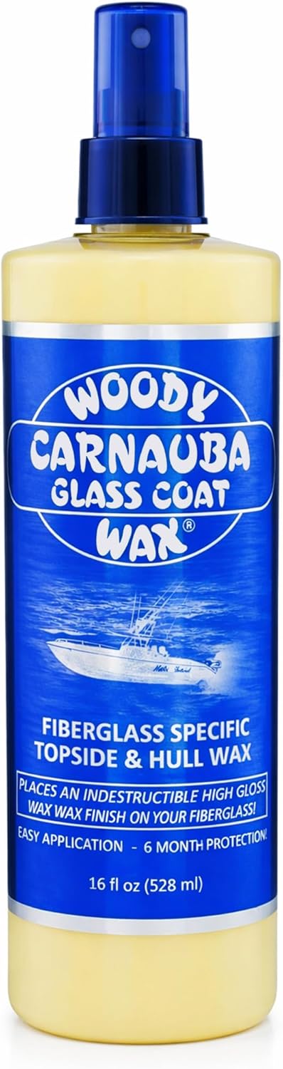 Woody Wax Carnauba Glass Coat, Professional Non-Yellowing Boat Spray, High Gloss Topside & Hull Wax for Fiberglass & Gel Coat, 6 Month Lasting Weatherproof UV Protection for Boats & Yachts, 16 oz