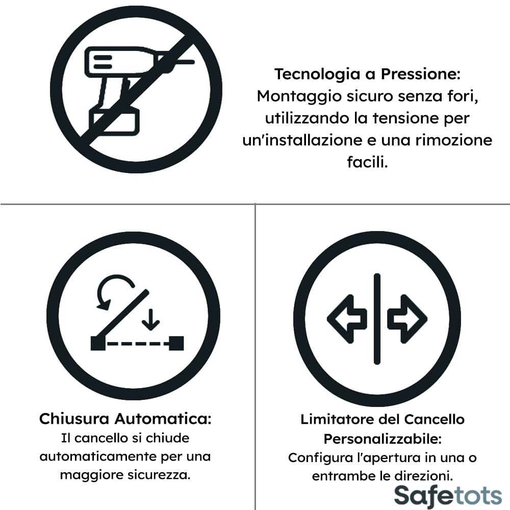 Safetots Cancelletto di Sicurezza Elite, 71cm - 80cm, Nero Opaco, Cancelletto di Sicurezza a Pressione per Scale, Cancelletto per Bambini per Porte, Barriera di Sicurezza, Installazione Facile