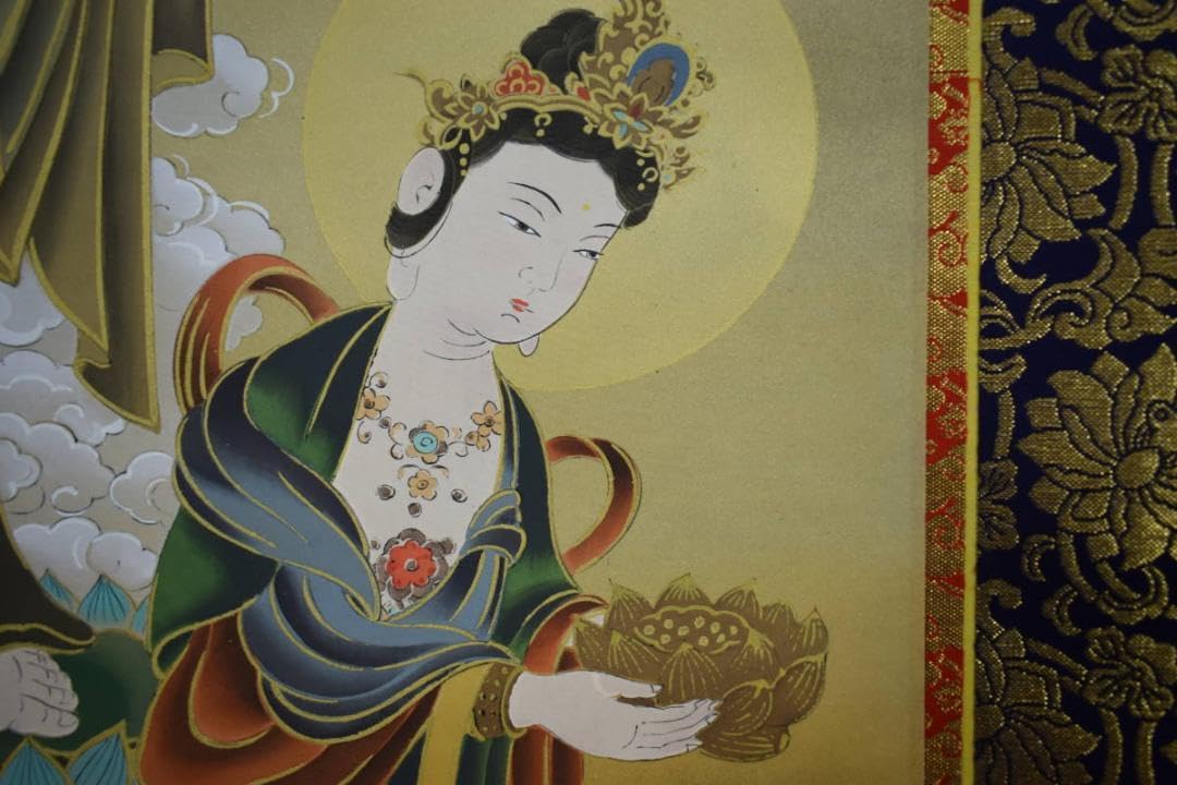 福田素仙 三尊佛図 桐共箱付 掛け軸