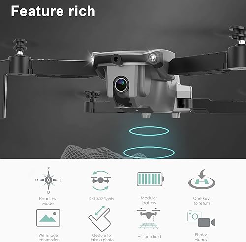 Miniatura 3 de Drone con doble cámara 4K FPV 120° ángulo amplio, WiFi, RC, cuadricópteros, Helicópteros, Largo tiempo de vuelo ( 3 Baterías ) Trayectoria de vuelo