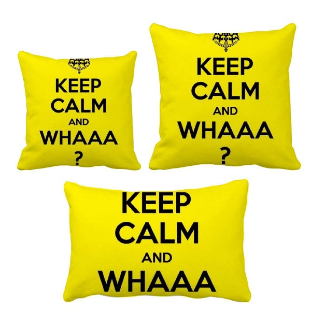 Coussin Keep Calm and Whaaa jaune pour canapé et chambre ado