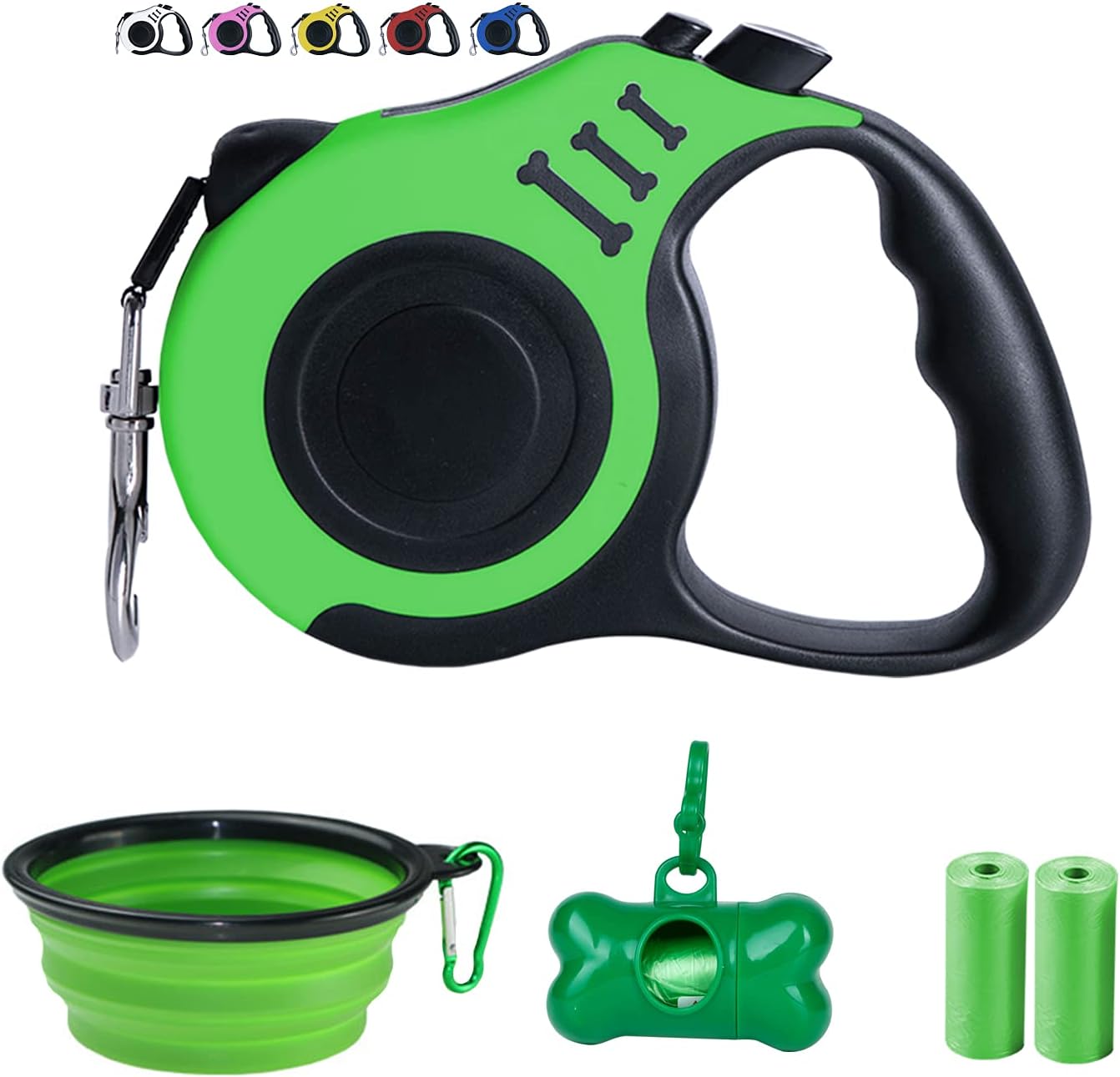 Dunhuang Retractable Dog Leash for X-Small/Small/Medium, 16ft (for Dogs Up to 33lbs), with 1 Free Portable Silicone Dog Bowl + 1 Waste Bag Dispenser + 3 Waste Bag (Yellow) : Pet Supplies