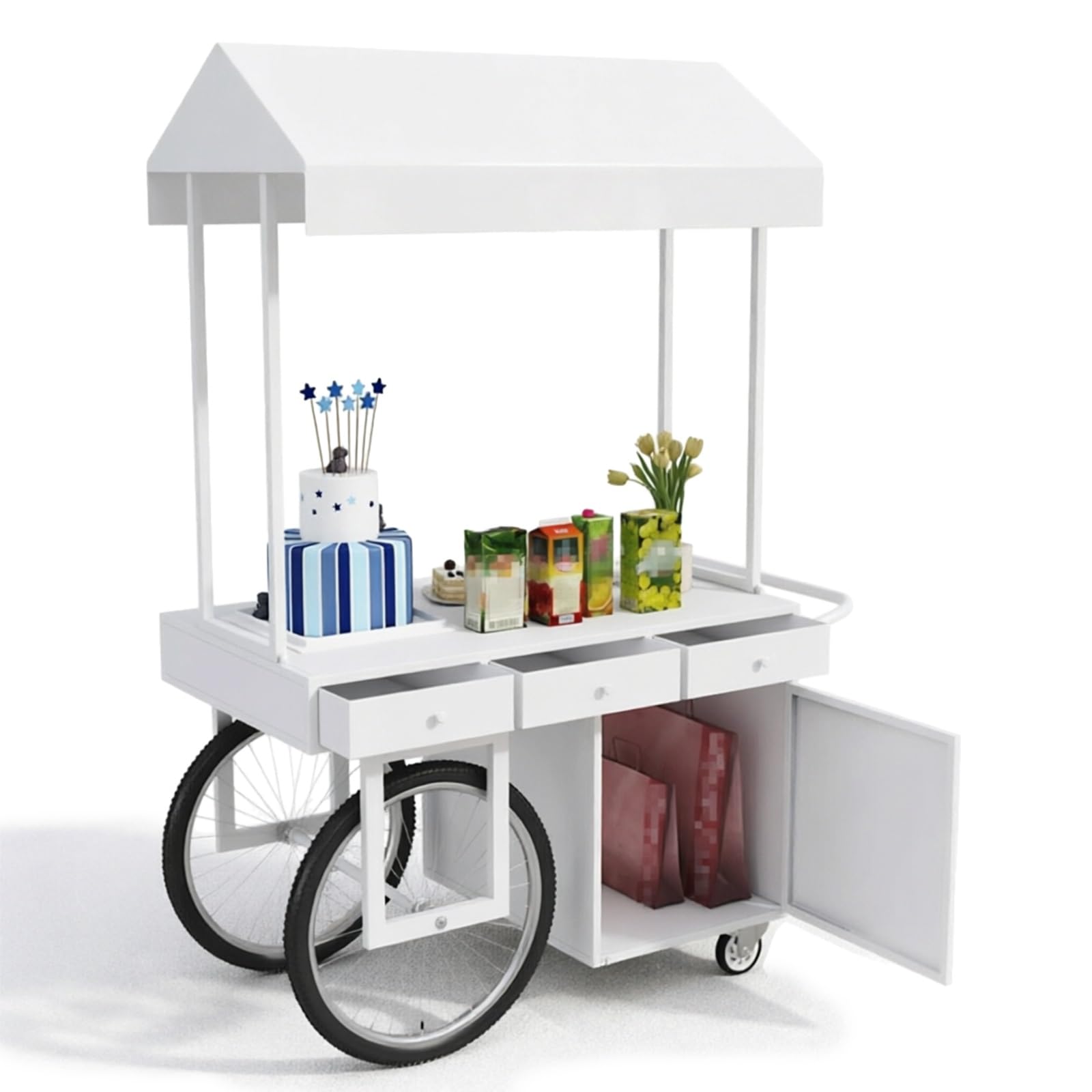 JINGSHIQIAOPL Wheeled Mobile Vending Cart with Canopy & Storage, Portable Vendor Cart for Farmers Markets, Parties, and Events(White,120x60x200cm/47x24x79in)