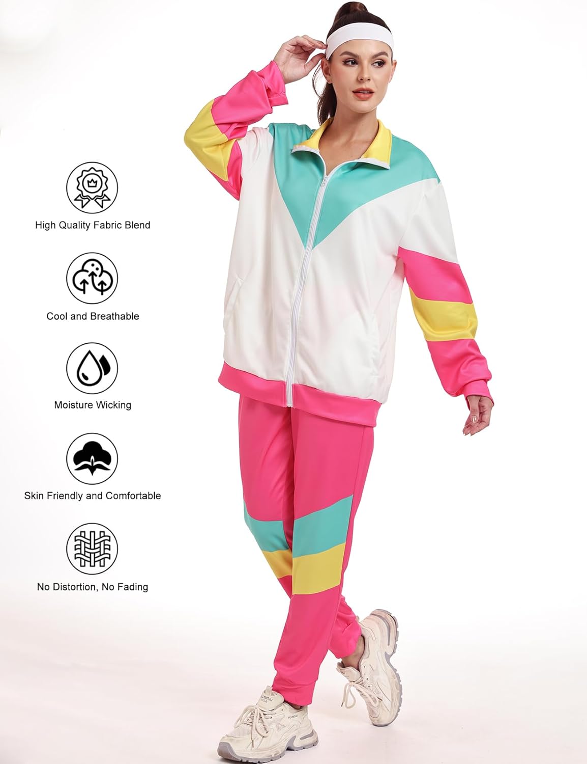 Arssm Retro 80s 90s Outfit Sets for Women Color Block 2 Piece Tracksuit Windbreaker Jacket Set - Image 4