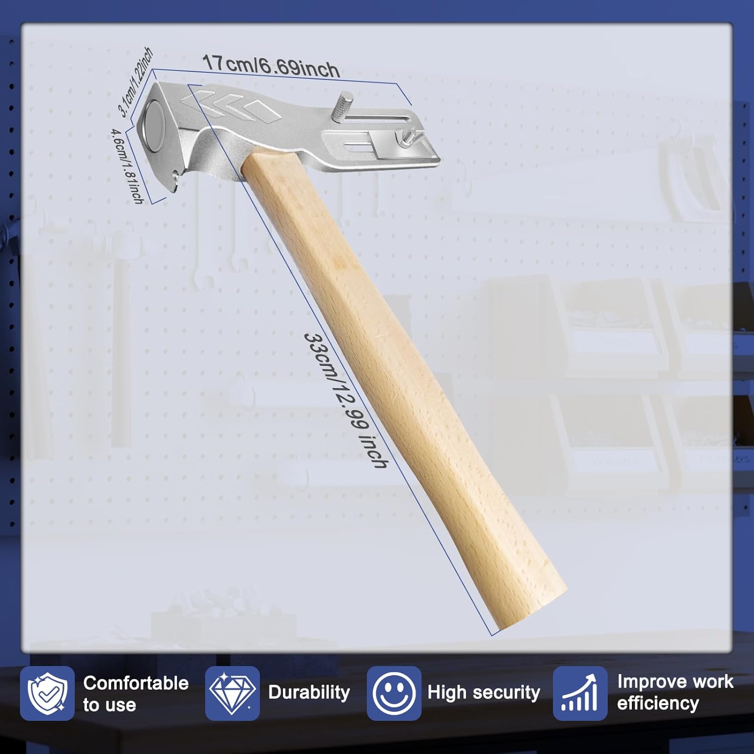 Magnetic Roofing Hammer, Multi-Functional Roofing Tool with Sliding Gauge, Built-in Utility Knife, Nail Claw & Magnetic Face - Ergonomic Roofing Hatchet Axe for Shingle, Felt Cap & Nail Installation