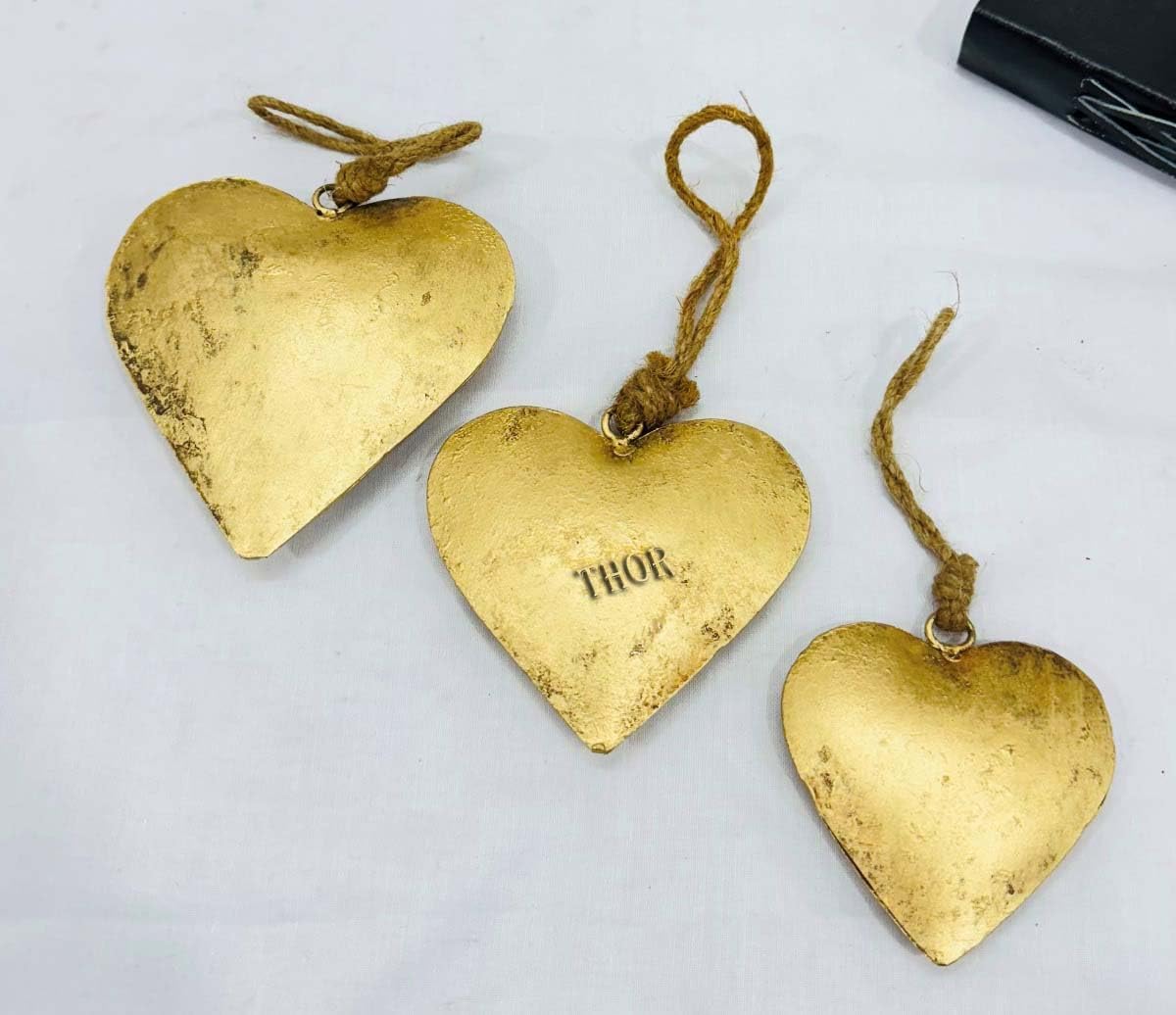 Metal Heart Decorative Bells with Hanging Rope Set of 3 Wall Decor Winter Holiday Easter and Home Decor