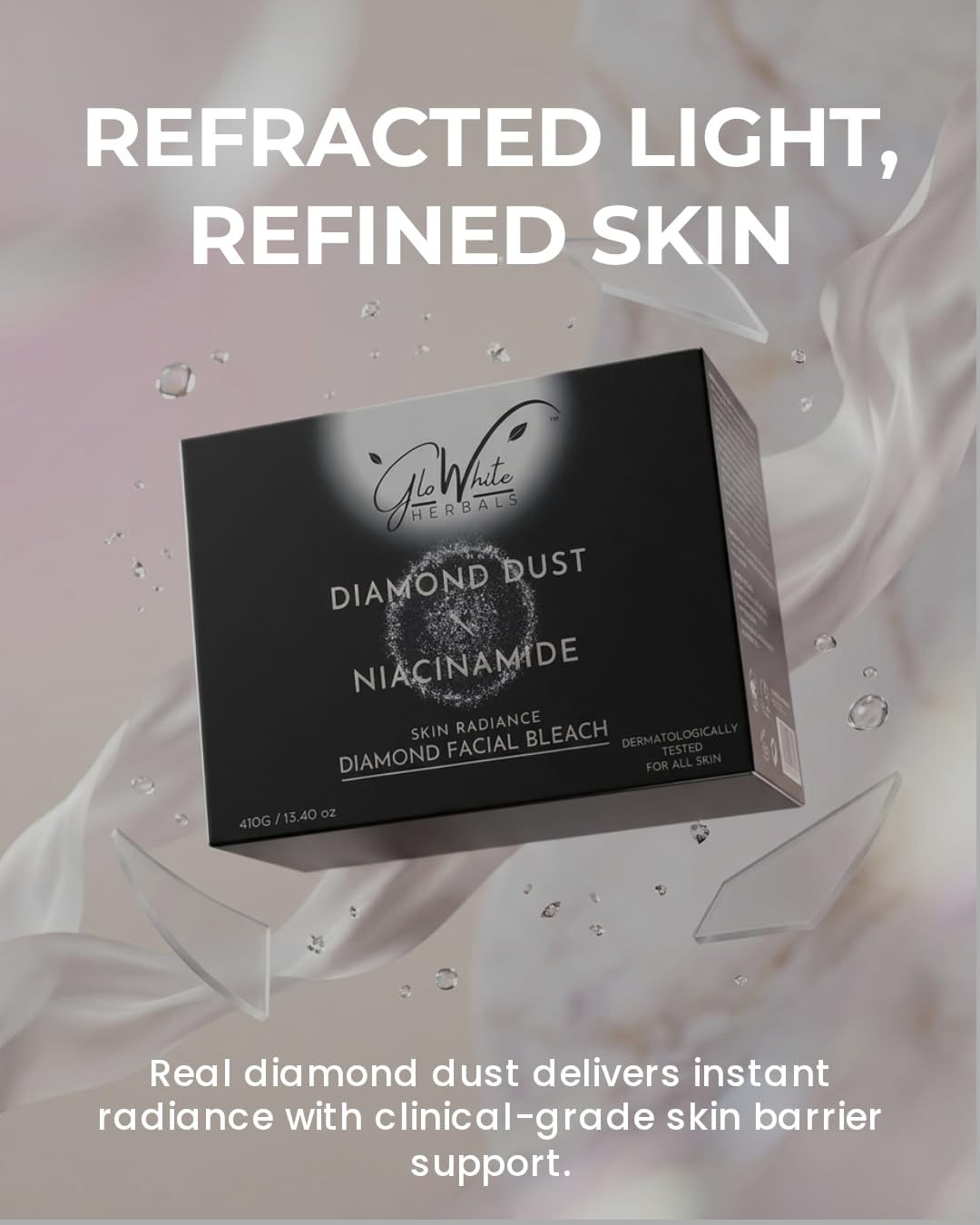 GloWhite Herbals Advance Diamond Bleach For Face | 1st Dermatologically Tested No-Itching Gentle Bleach For Women | Enriched With Diamond Dust & Niacinamide | With Pre Cream & Post Serum | 410g 2