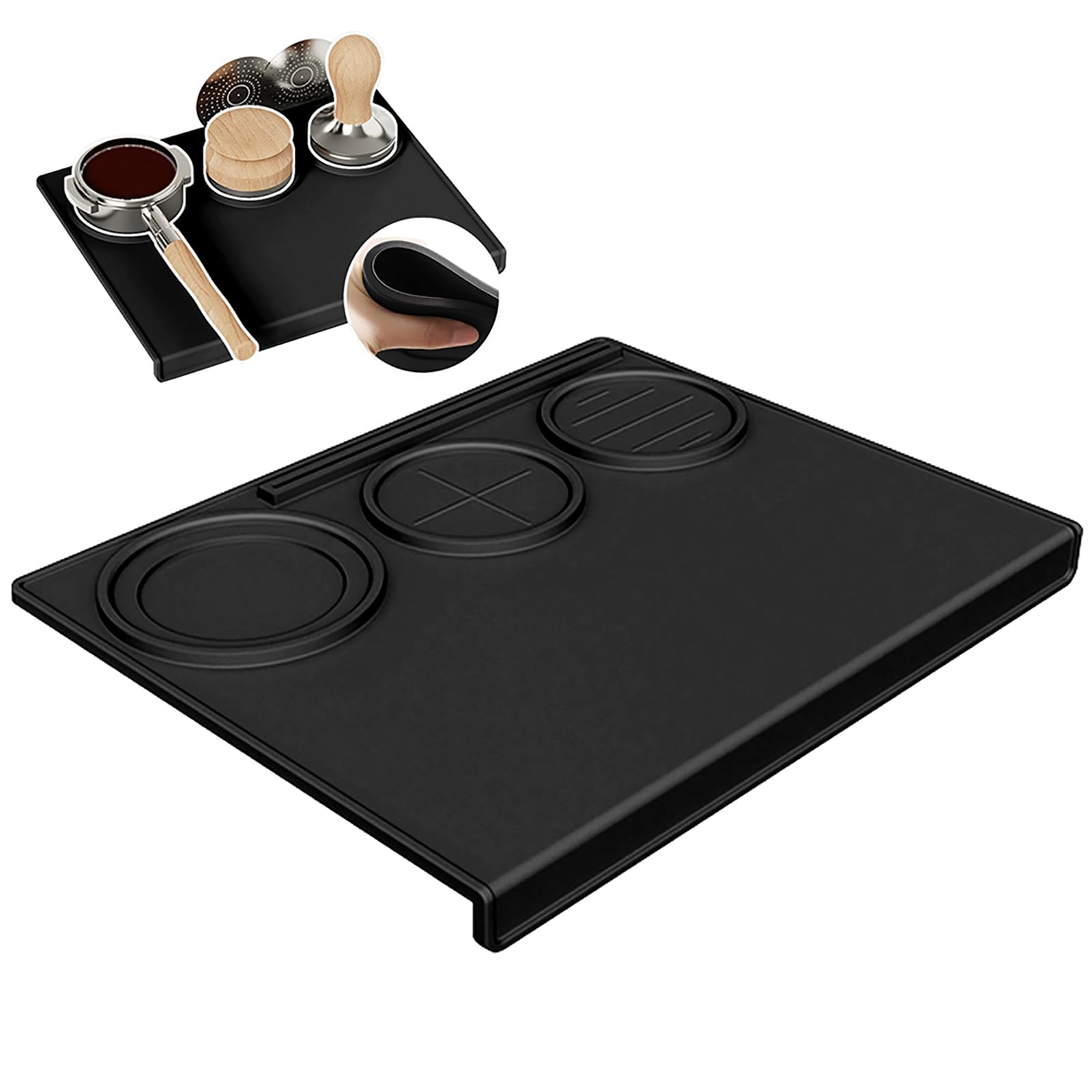 TOKINIKO Espresso Tamping Mat 9.8x7.8 Inch, Food Grade Silicone Barista Station for 51/54/58mm Tamper, Anti-Slip Heat Resistant Waterproof, Home and Café Use, Black
