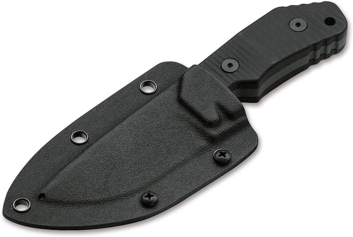 Boker Plus Little Dvalin Fixed Blade EDC Knife, G10 Handles Black Coated D2 Steel with Black Kydex Sheath, Designed by Dirk Hofmeister (Spearpoint)