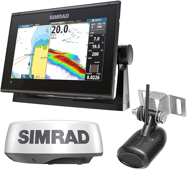 Simrad GO Chartplotter and Fish Finder, with Transducer and Radar Options, Preloaded C-MAP Discover Chart Card