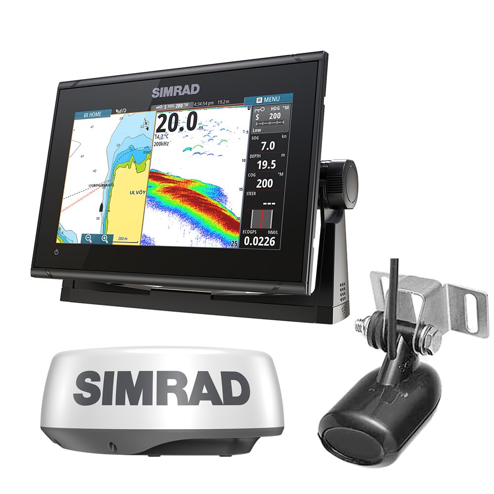 Simrad GO Chartplotter and Fish Finder, with Transducer and Radar Options, Preloaded C-MAP DISCOVER Chart Card