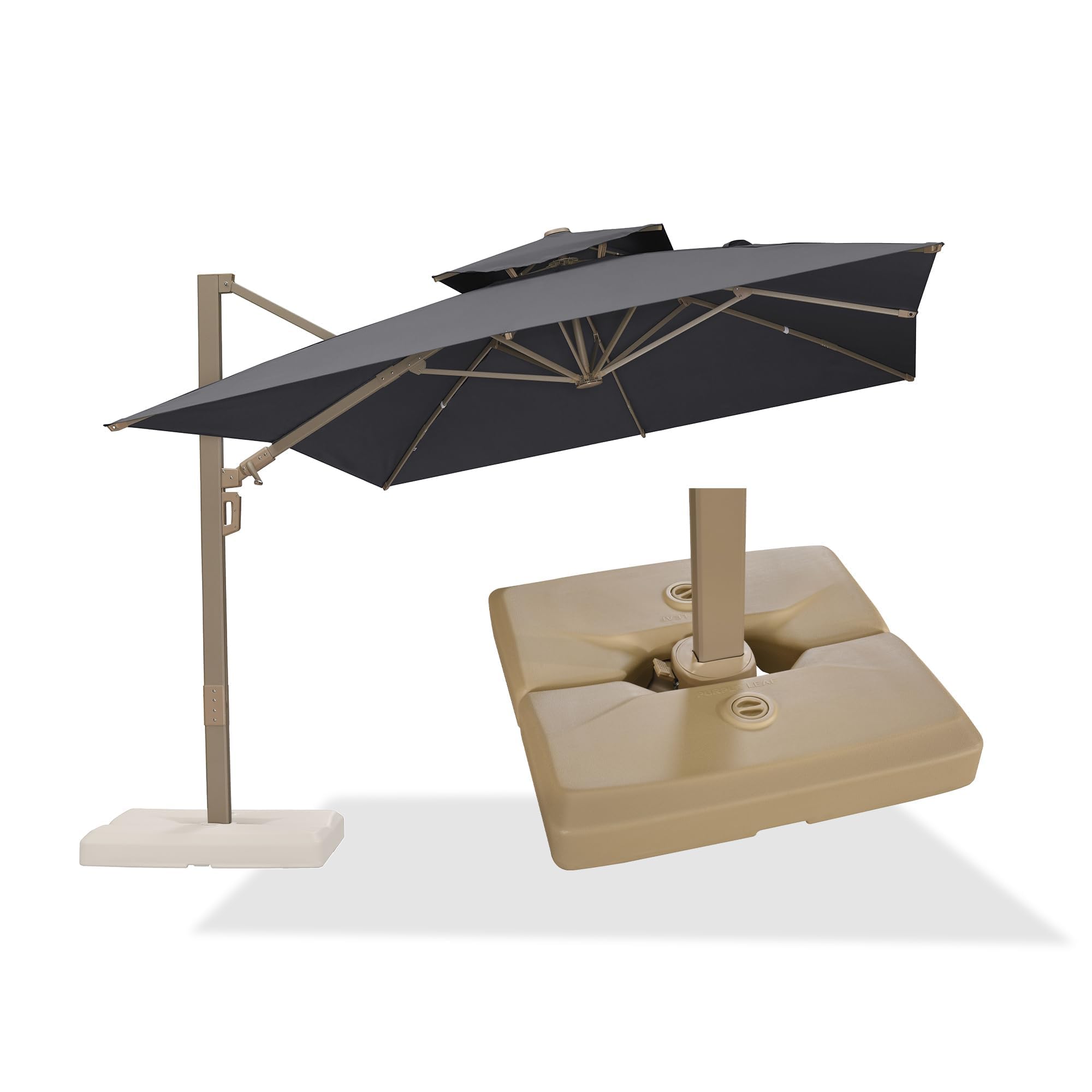 PURPLE LEAF Cantilever Umbrella With Base 10'x13' Lage Wind-Ready Gray