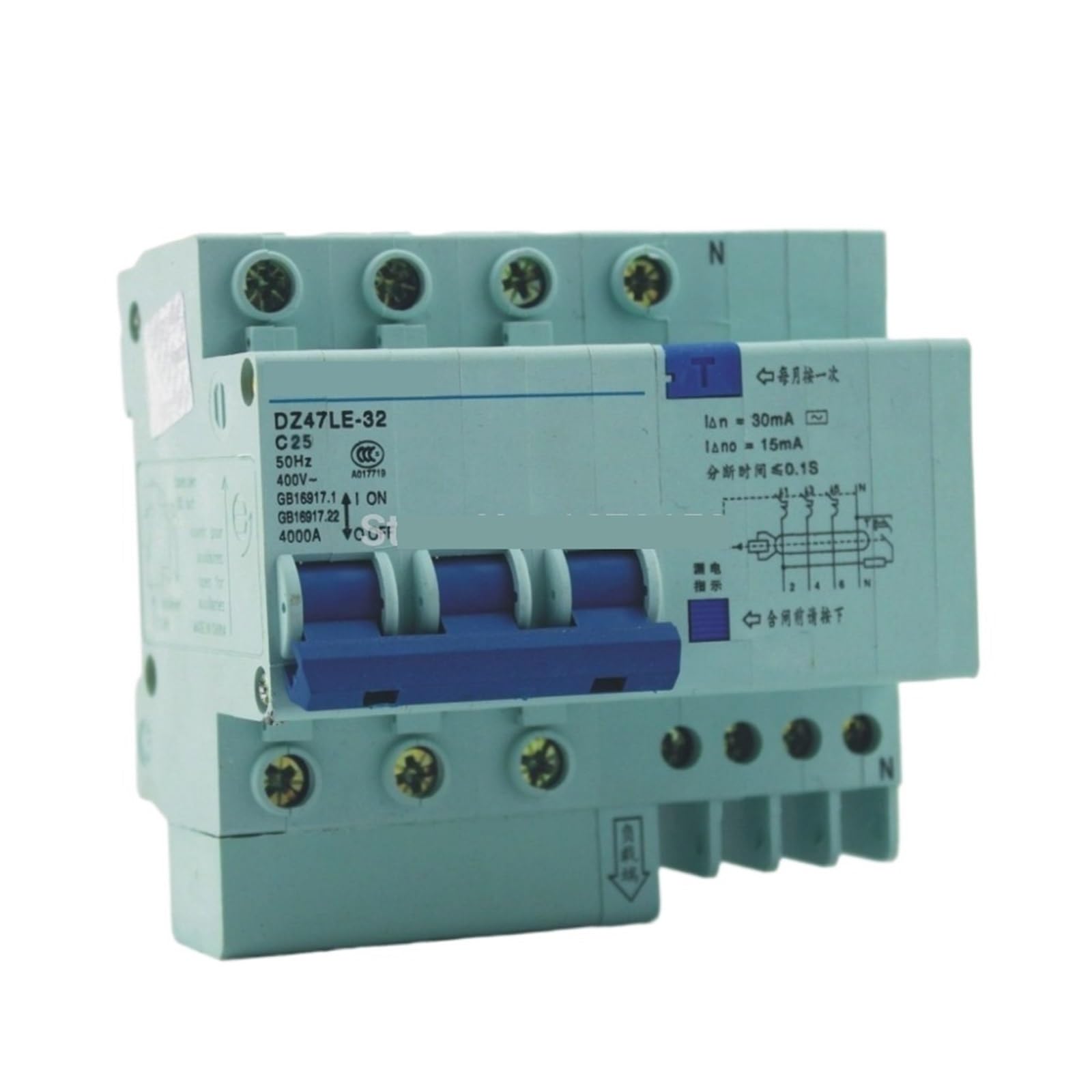LHNBGTUIW DZ47LE 3P+N 25A 400V~ 50HZ/60HZ Residual Current Circuit Breaker with Over and Leakage Protection 1Pcs