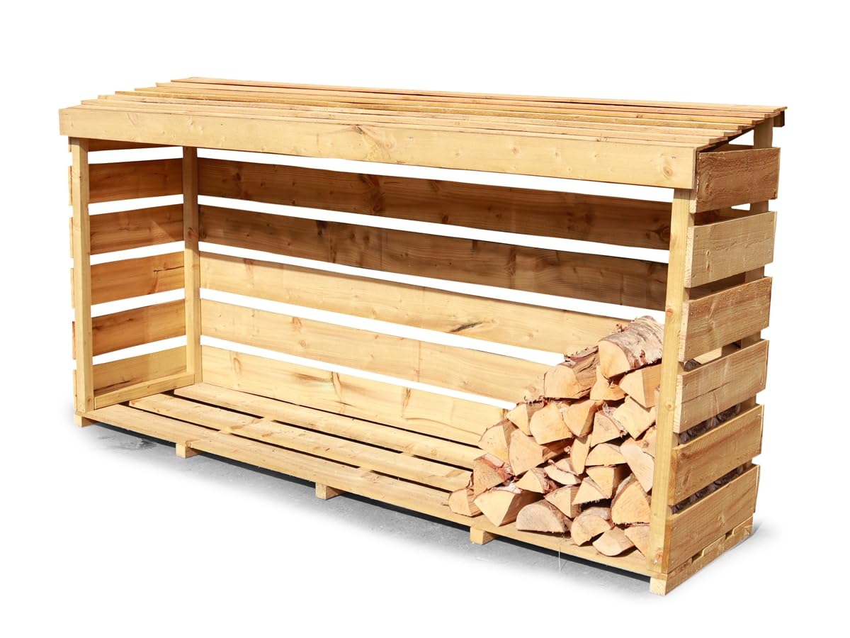 edecks Log Store 2400mm x 600mm - Slatted Pressure Treated Timber - Outdoor Wooden Fire Wood Storage Rack Unit for Seasoned Logs and Kindling - Weather‑Resistant, Tidy Garden, Patio & Driveway
