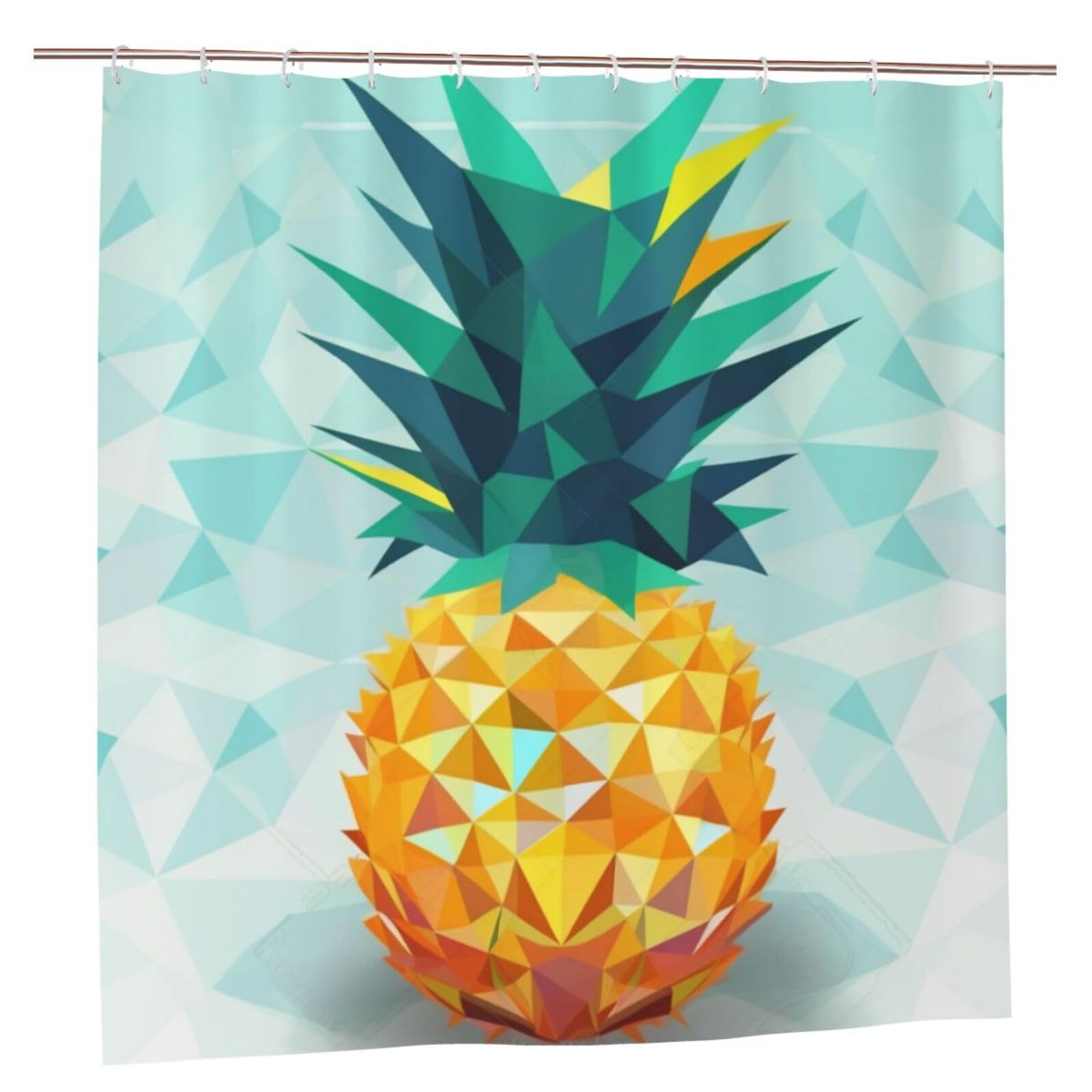 BWWHCCTI Pineapple Geometric Printed Shower Curtain With 12 Plastic Hooks Opaque Quick Drying Waterproof Shower Curtains Sets For Bathroom 183x183 CM