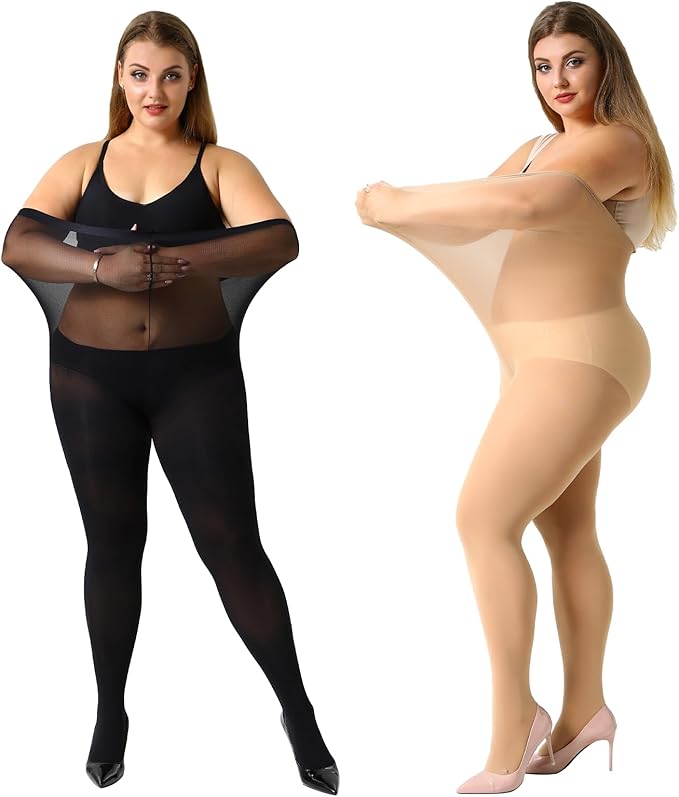 MANZI Women's 2 Pairs Plus Size Control Top Tights Ultra-Soft Panty Hose
