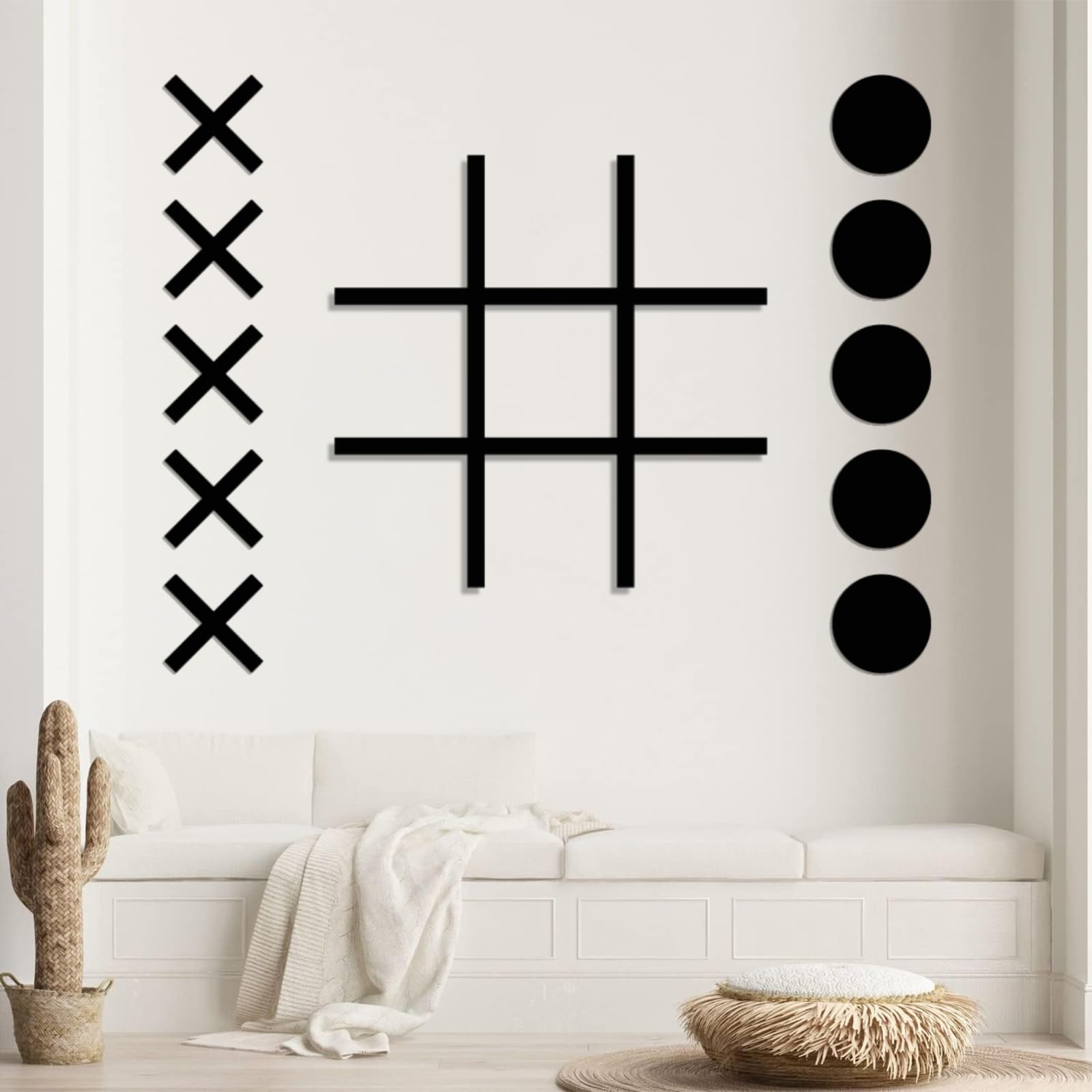 Metall-Wanddeko, Tic-Tac-Toe, Tic-Tac-Toe-Deko, Brettspielkunst, Lustige Deko, Spiel-RoArt, für Ro (Schwarz, 60 x 60 cm)