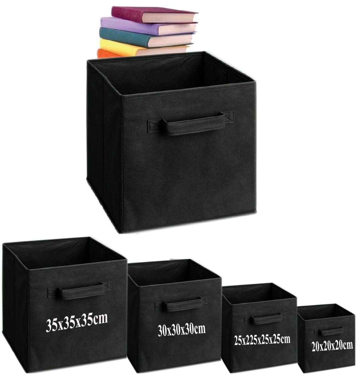 Fabric Foldable Square Canvas Storage Box Collapsible Folding Box Cubes Kids Toys Drawer (Large (30x30x30cm), Black)