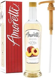 Premium Peach Syrup, 94 Servings Per Bottle (750 ml), with Pump for Flavoring Coffees, Cocktails, and other Beverages, Gluten Free, GMO/GEO Free, Preservative Free