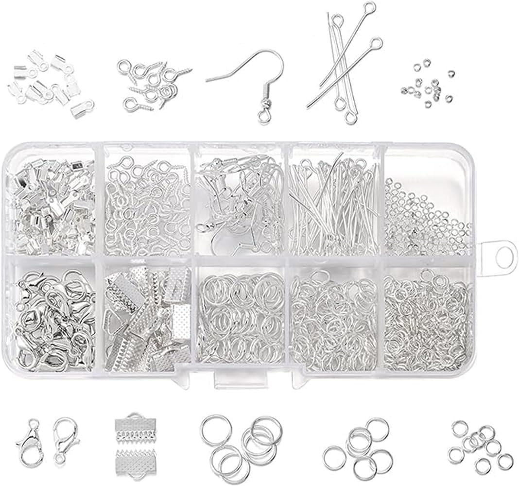 Beadsnfashion Metal Findings Kit, Jewellery Making Metal Findings Kit with Ribbon Clamp Crimps with Loop Head Pins Ribbon Ends for Jewellery Making and Crafts Work