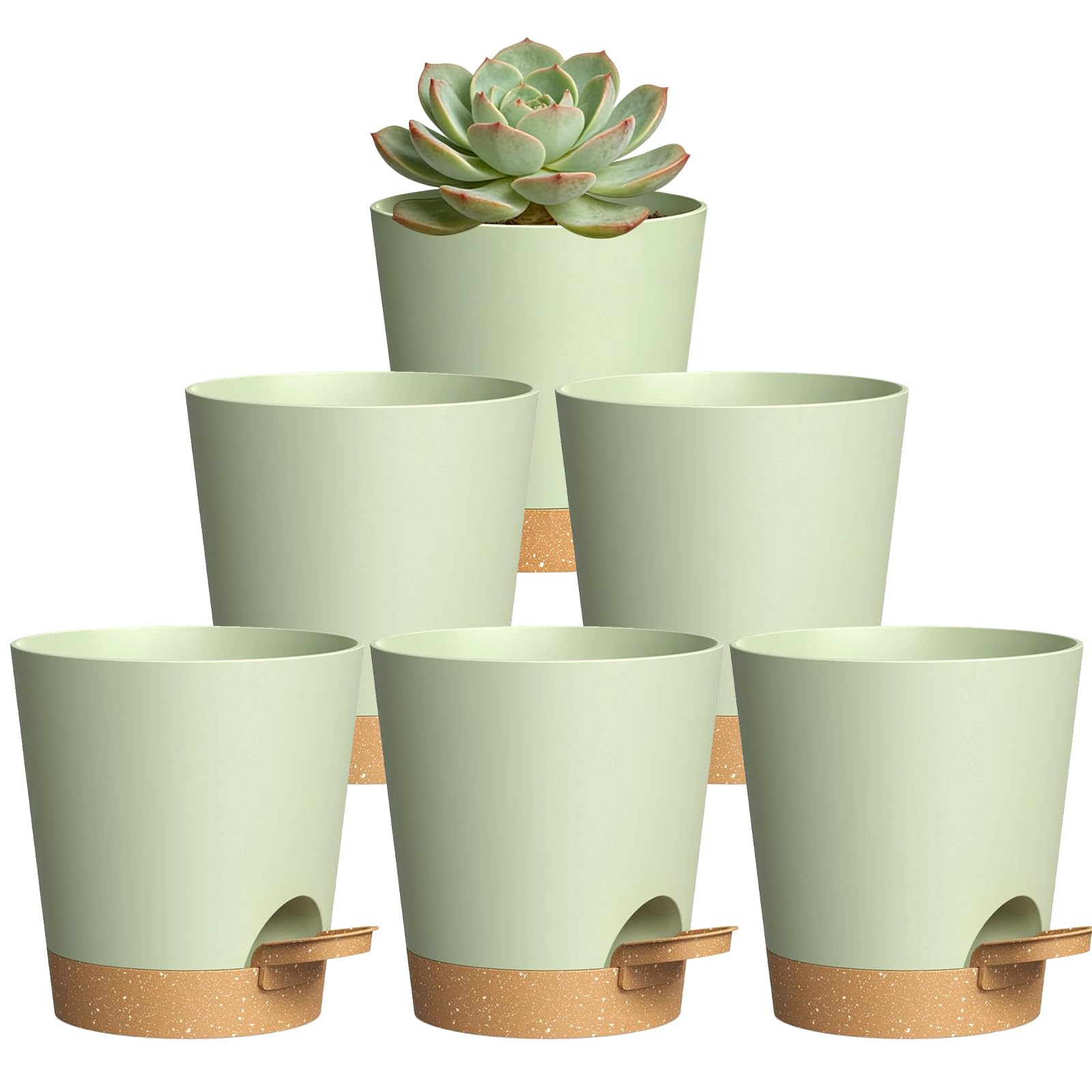 ZBXSNK 6 Pcs Self Watering Plant Pots Indoor, 10cm Small Plastic Flower Pots with Drainage Holes Saucer & Reservoir, Indoor Plant Pot for House Plants, Herbs, Succulents and Outdoor Garden
