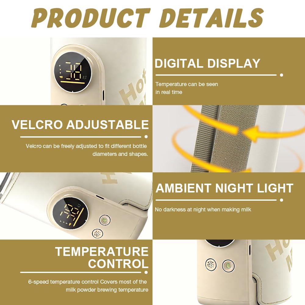 NAVESO Scaldabiberon Portatile per Mantenere la Temperatura, Scaldabiberon Baby USB con 6 Livelli di Temperatura Regolabili, Scaldabiberon Portatile Senza Fili per Latte Materno o Artificiale