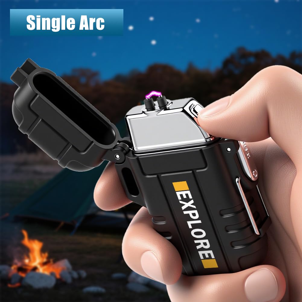 Electric Lighter Rechargeable USB C, Electronic Plasma Arc Lighter Waterproof and Windproof Weatherproof for Camping Hiking Survival, Portable Black Lighters Gifts for Men — view 5
